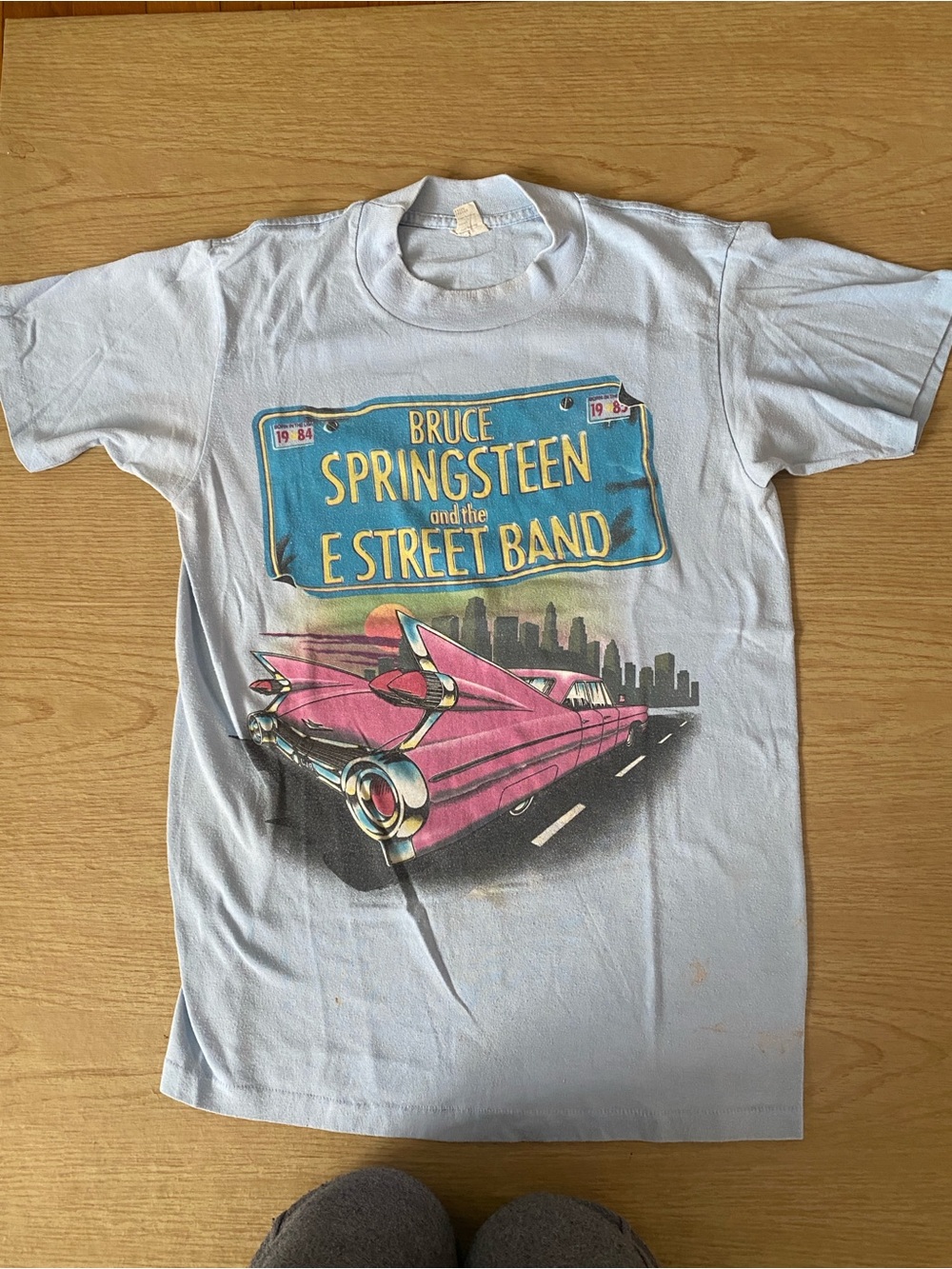SPRINGSTEEN AND THE E Street Band VINTAGE Graphic Tee - Light Blue with Pink Car